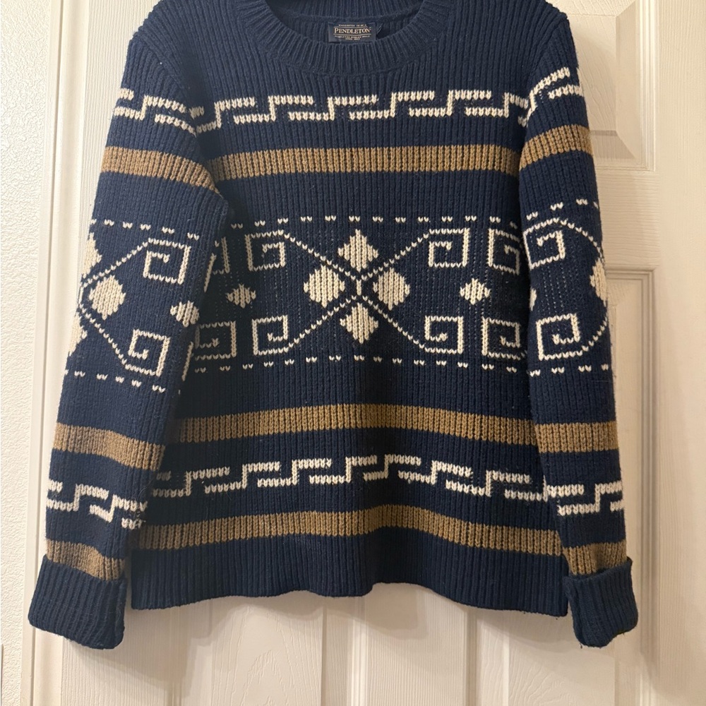 Pendleton Navy and Brown Geometric Sweater